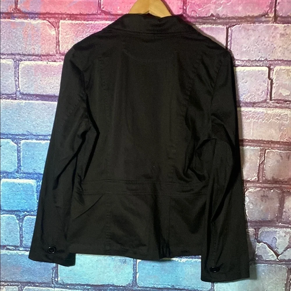 Women's Black Double-Breasted Jacket Coat Large Button Down